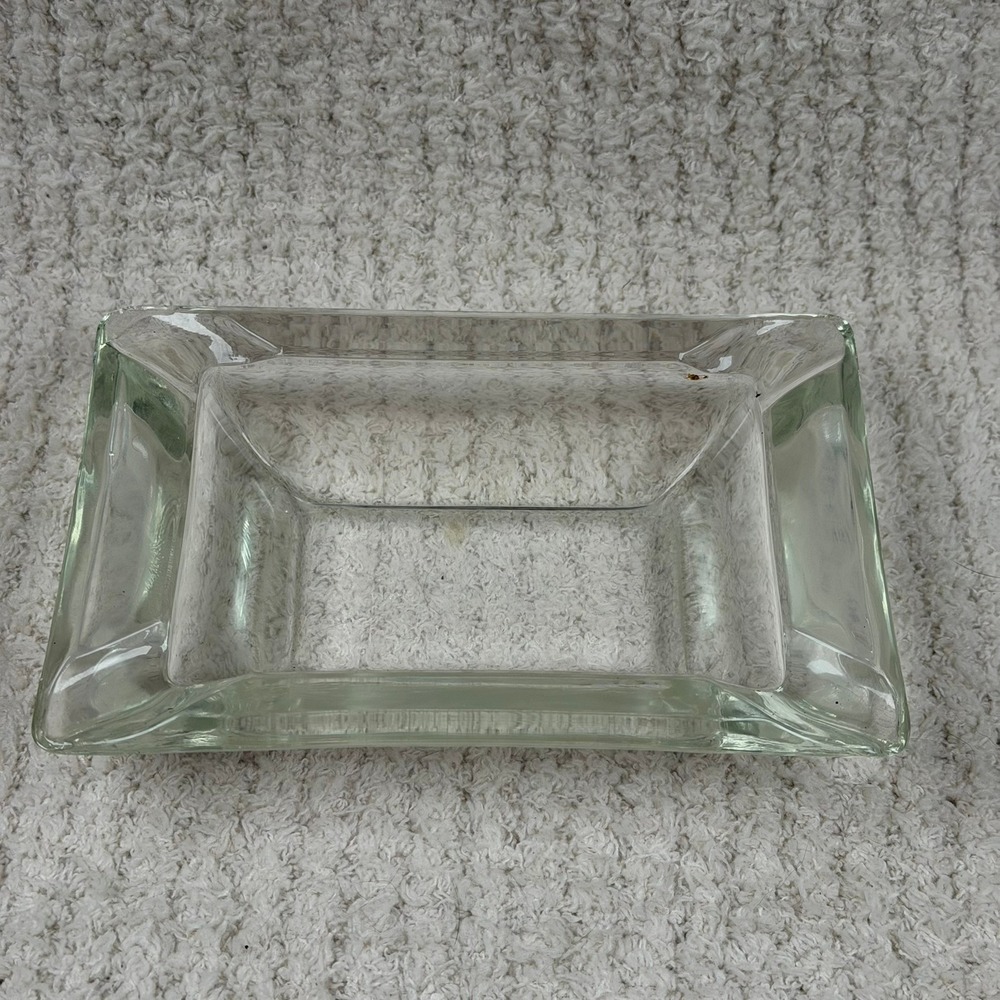 Clear Glass Ashtray Rectangular Dish Holder Tray Vintage
